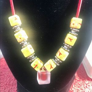 Yellow Block Leather Necklace
